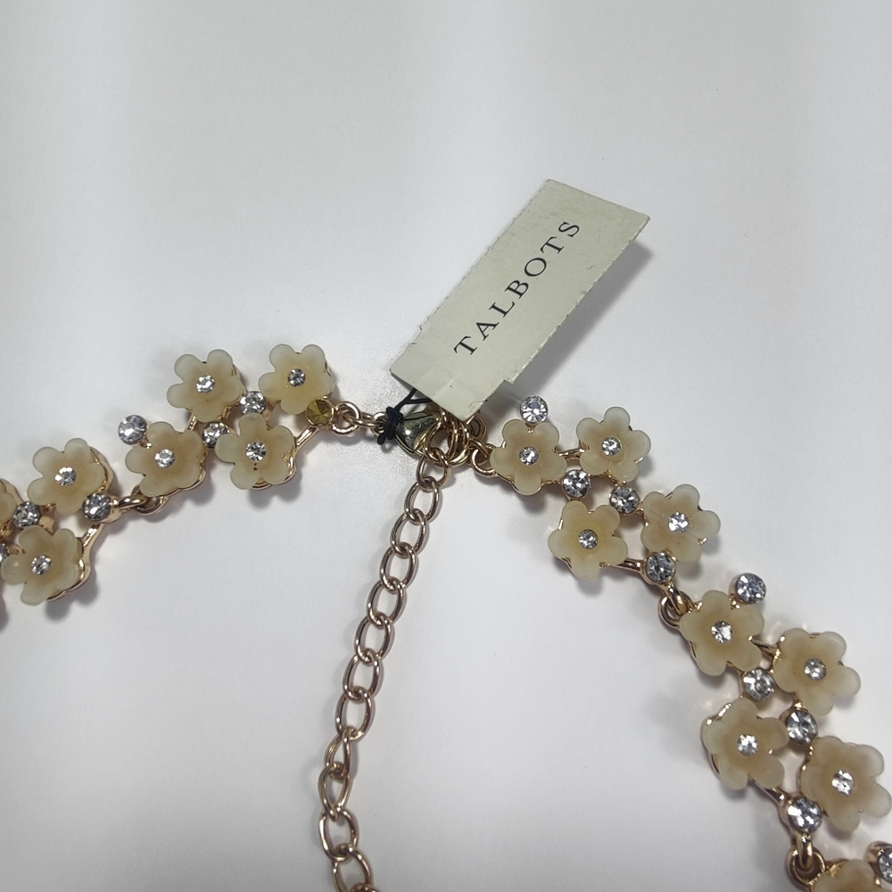 Talbots Flower Rhinestone Statement Necklace Crea… - image 8